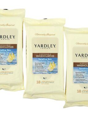 Yardley London Sensitive Skin Disposable Washcloths, 54 Count, Lot of 3 Packs